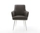 Chaise-de-salle-à-manger Heira-Flex avec accoudoirs microvelours anthracite vintage 4 pieds coniques acier inoxydable brossé ressorts ensachés 1